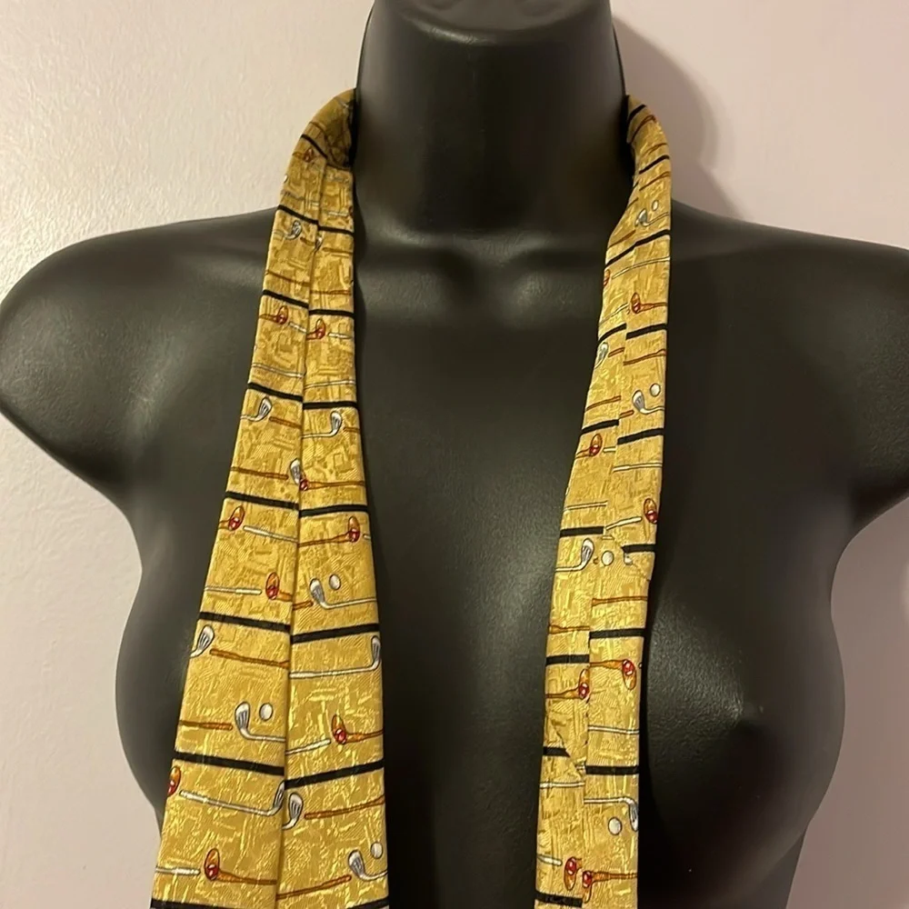 Museum Artifacts Handmade Yellow Golf Club Striped Silk Necktie Tie